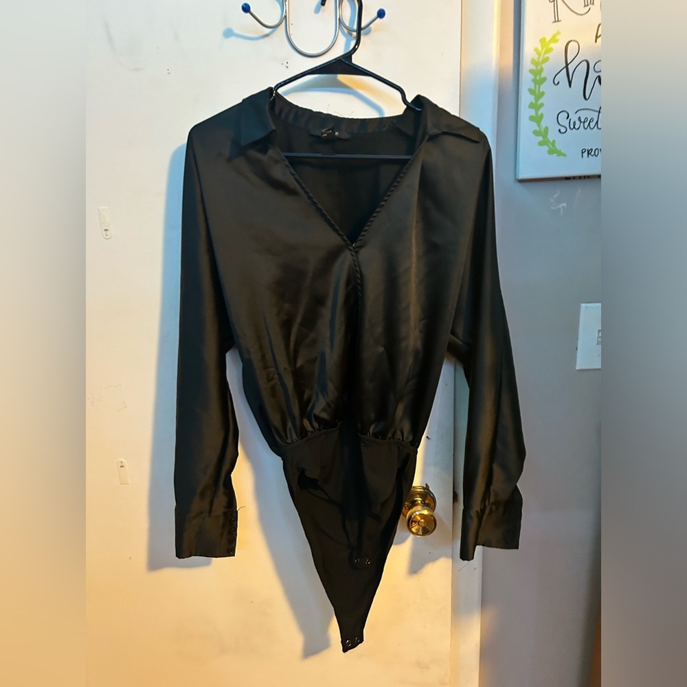 One piece silk black body suit